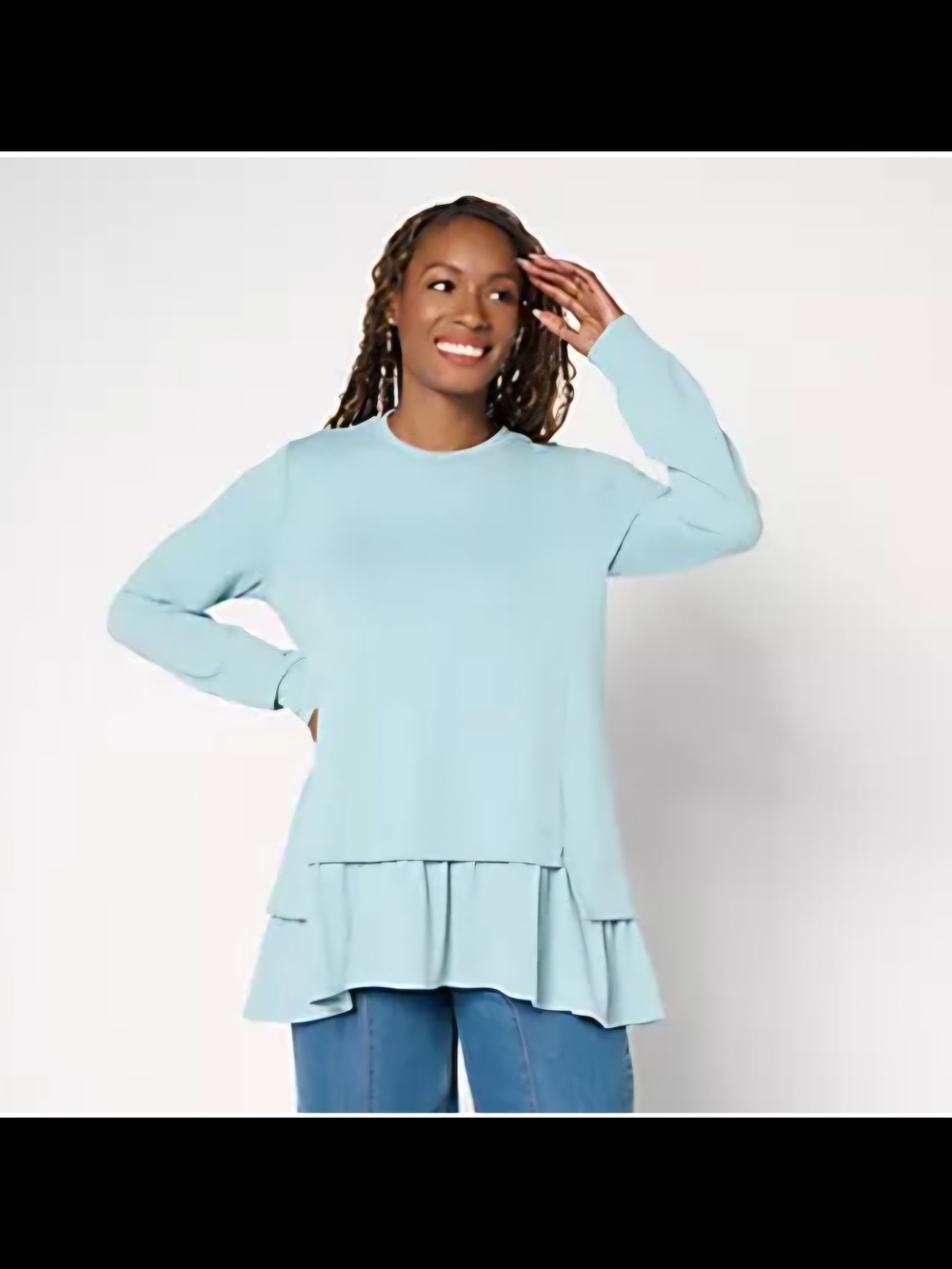 LOGO by Lori Goldstein Light Blue Tiered Ruffle-Hem Tunic